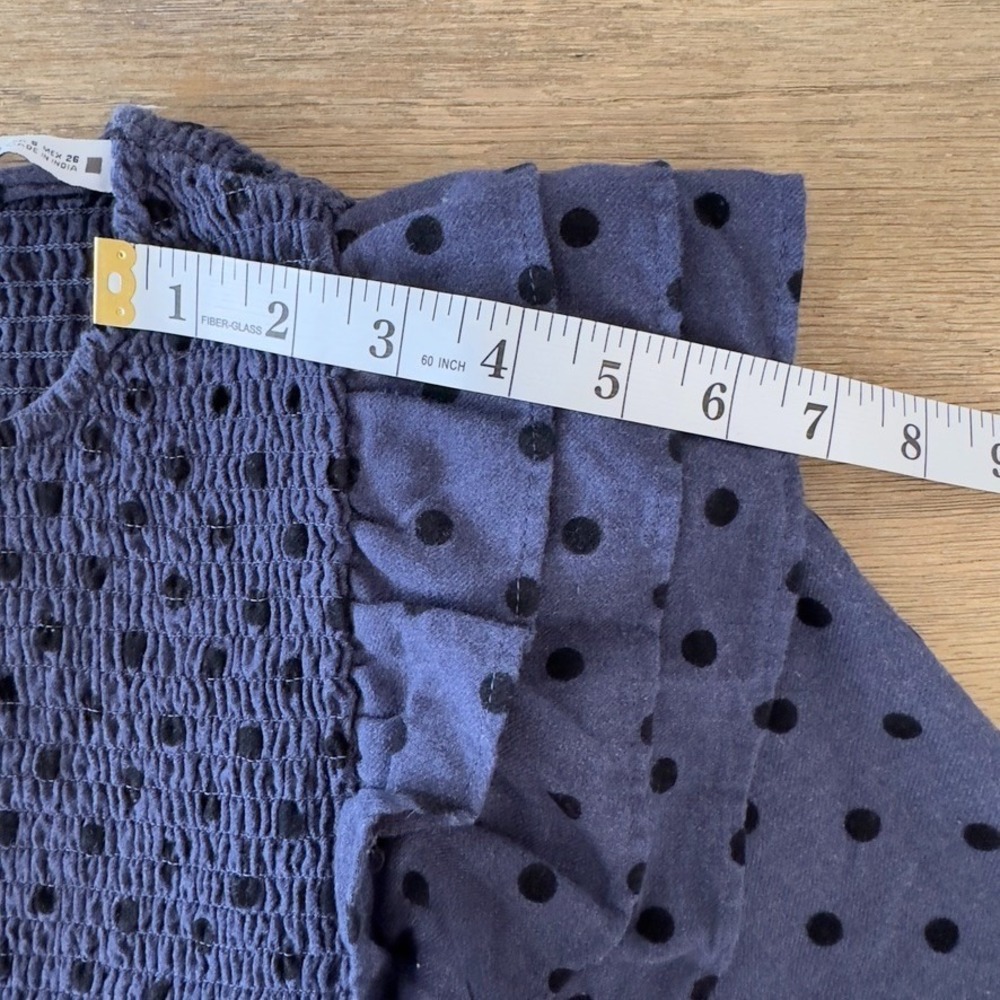 ZARA Polka Dot Smocked Ruffle Crop Top-Long Balloon Sleeve-Boho Festival-Blue - Picture 10 of 16